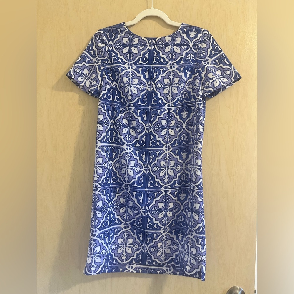 The Limited Blue and White Tile Print Mini Dress
